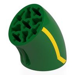 LEGO part 5057pr0002 Brick Round 3 x 3 D. Tube with 45° Elbow and Axle Holes (Crossholes) at Each End with print in Dark Green/ Green