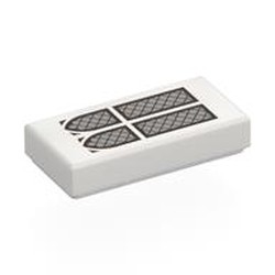 LEGO part 3069bpr0287 Tile 1 x 2 with 2 Silver Arched Windows print in White