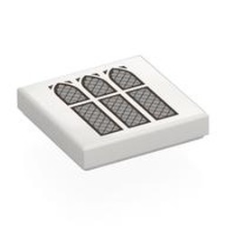 LEGO part 3068bpr0492 Tile 2 x 2 with 3 Silver Arched Windows print in White
