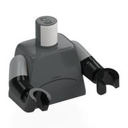 LEGO part 973g14c03h03pr0001 Torso, Dual Molded Arms with Black Crease Line print, Light Bluish Gray Sleeves Pattern, Black Arms and Hands in Dark Stone Grey / Dark Bluish Gray