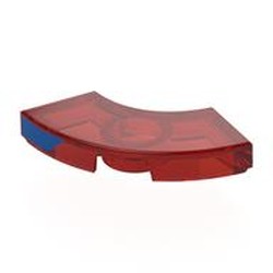 LEGO part 7836pr0003 Tile 2 x 2 Curved, Macaroni, Center Anti-Stud with Blue Shape on Side print in Transparent Red/ Trans-Red