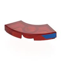 LEGO part 7836pr0002 Tile 2 x 2 Curved, Macaroni, Center Anti-Stud with Blue Shape on Side print in Transparent Red/ Trans-Red