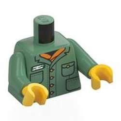 LEGO part 973c25h01pr0008 Torso, Sand Green Arms, Yellow Hands with print in Sand Green
