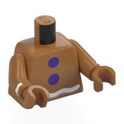 LEGO part 973c23h23pr0003 Torso, Gingerbread, Dark Purple Gumdrops, White Icing print, Medium Nougat Arms, Medium Nougat Hands in Medium Nougat