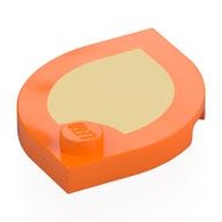 LEGO part 7530pr0002 Plate Special 3 x 3 with Rounded Corners, 1 Stud with Bright Light Orange Surface print in Bright Orange/ Orange