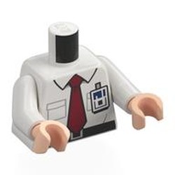 LEGO part 973c27h02pr0028 Torso, White Arms, Light Nougat Hands with print in White