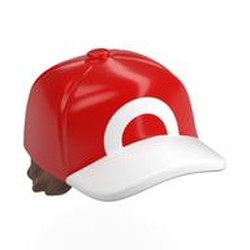 LEGO part 117771pr0001 Hair and Cap, Straight Short Hair Reddish Brown with White Circle print in Bright Red/ Red