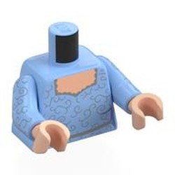 LEGO part 973c29h02pr0005 Torso, Silver Decorations print, Bright Light Blue Arms, Light Nougat Hands in Light Royal Blue/ Bright Light Blue