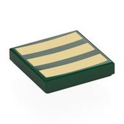 LEGO part 3068bpr0502 Tile 2 x 2 with 3 Gold Lines print in Earth Green/ Dark Green