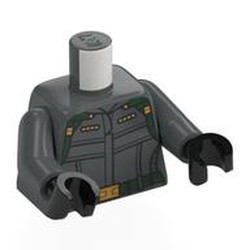 LEGO part 973c12h03pr0011 Torso with Print, Dark Bluish Gray Arms, Black Hands in Dark Stone Grey / Dark Bluish Gray