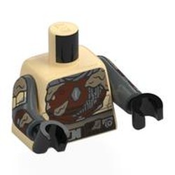 LEGO part 973c12h03pr0009 Torso Armor, Reddish Brown Panels, Dark Brown Strap, Mud Stains Print, Dark Bluish Gray Arms, Black Hands in Brick Yellow/ Tan