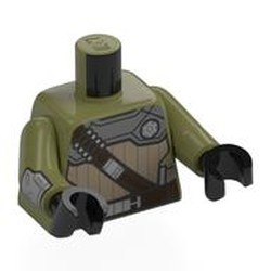 LEGO part 973c20h03pr0001 Torso Armor with Dark Tan Panel, Dark Brown Shoulder Strap Print, Olive Green Arms, Black Hands with print in Olive Green