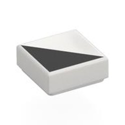 LEGO part 3070bpr0059 Tile 1 x 1 with Black Triangle print in White