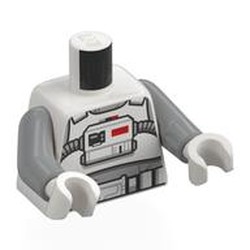 LEGO part 973c14h27pr0010 Torso, Light Bluish Gray Arms, White Hands with print in White