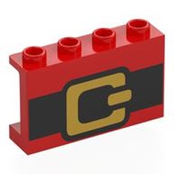 LEGO part 14718pr0030 Panel 1 x 4 x 2 with Black Belt, Gold Belt Buckle Print in Bright Red/ Red