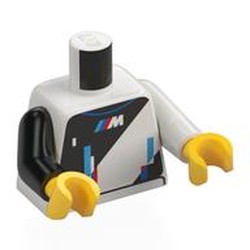 LEGO part 973e152pr0001 Torso, Odd Arms, Left White Arm, Right Black Arm, Yellow Hands with print in White