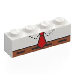 LEGO part 3010pr0026 Brick 1 x 4 with White Shirt, Red Tie, Reddish Brown Pants print in White