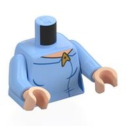 LEGO part 973c29h02pr0007 Torso, Star Fleet Uniform, Gold Badge, Light Nougat Neck print, Bright Light Blue Arms, Light Nougat Hands in Light Royal Blue/ Bright Light Blue