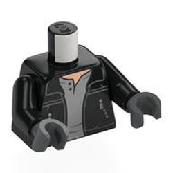 LEGO part 973c03h12pr0008 Torso, Black Arms, Dark Bluish Gray Hands with print in Black