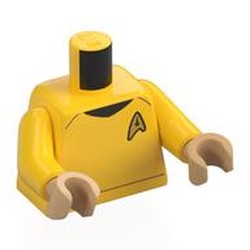 LEGO part 973c01h70pr0001 Torso, Star Fleet Uniform, Gold Badge print, Yellow Arms, Warm Tan Hands in Bright Yellow/ Yellow