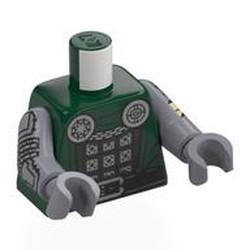 LEGO part 973c30h30pr0009 Torso, Flat Silver Arms and Hands with print in Earth Green/ Dark Green