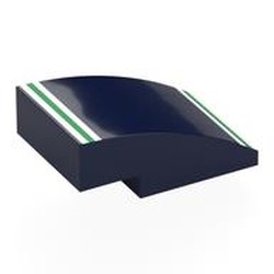 LEGO part 24309pr0023 Brick Curved 3 x 2 No Studs with White/Green/White Stripes print in Earth Blue/ Dark Blue