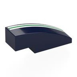 LEGO part 50950pr0015 Brick Curved 3 x 1 No Studs with White/Green/White Stripes print in Earth Blue/ Dark Blue