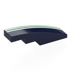 LEGO part 11153pr0009 Brick Curved 4 x 1 No Studs with White/Green/White Stripes print in Earth Blue/ Dark Blue
