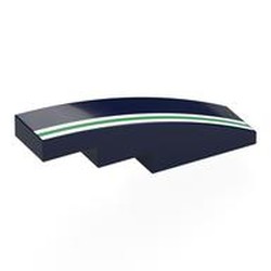 LEGO part 11153pr0008 Brick Curved 4 x 1 No Studs with White/Green/White Stripes print in Earth Blue/ Dark Blue