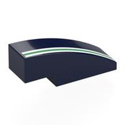 LEGO part 50950pr0014 Brick Curved 3 x 1 No Studs with White/Green/White Stripes print in Earth Blue/ Dark Blue