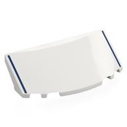 LEGO part 7304pr0008 Windscreen, Curved 6 x 2 x 2 with Dark Blue Stripes print in White