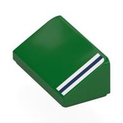 LEGO part 85984pr0059 Brick Sloped 30° 1 x 2 x 2/3 with White/Dark Blue/White Stripes print in Dark Green/ Green