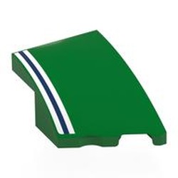 LEGO part 80178pr0015 Brick Wedged, Curved 3 x 2 with Stud Notch Right with White/Dark Blue/White Stripes print in Dark Green/ Green
