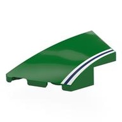 LEGO part 6930pr0004 Brick Wedged, Curved 4 x 2 with Stud Notch Left with White/Dark Blue/White Stripes print in Dark Green/ Green