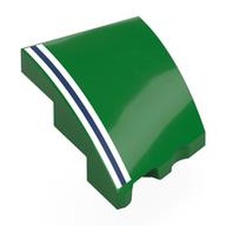 LEGO part 80177pr0015 Brick Wedged, Curved 3 x 2 with Stud Notch Left with White/Dark Blue/White Stripes print in Dark Green/ Green