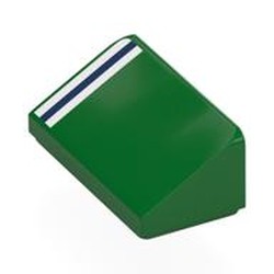 LEGO part 85984pr0058 Brick Sloped 30° 1 x 2 x 2/3 with White/Dark Blue/White Stripes print in Dark Green/ Green