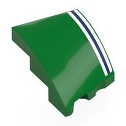 LEGO part 80177pr0016 Brick Wedged, Curved 3 x 2 with Stud Notch Left with White/Dark Blue/White Stripes print in Dark Green/ Green
