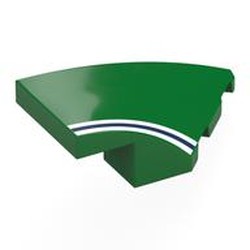 LEGO part 6929pr0004 Brick Wedged, Curved 4 x 2 with Stud Notch Right with White/Dark Blue/White Stripes print in Dark Green/ Green