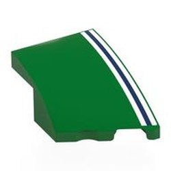 LEGO part 80178pr0014 Brick Wedged, Curved 3 x 2 with Stud Notch Right with White/Dark Blue/White Stripes print in Dark Green/ Green