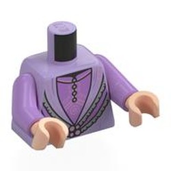 LEGO part 973c33h02pr0003 Torso, Robe, Silver Trim, Necklace, Medium Lavender Shirt print, Medium Lavender Arms, Light Nougat Hands in Lavender