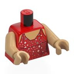 LEGO part 973c70h70pr0003 Torso, Warm Tan Arms and Hands with print in Bright Red/ Red