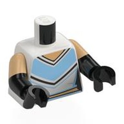 LEGO part 973g70c03h03pr0001 Torso, Dual Molded Arms with Warm Tan Sleeves Pattern, Black Arms and Hands with print in White