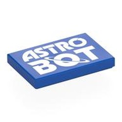 LEGO part 26603pr0140 Tile 2 x 3 with White 'ASTRO BOT' Print in Bright Blue/ Blue