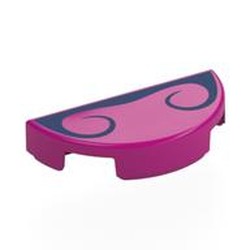 LEGO part 1748pr0005 Tile Round 1 x 2 Half Circle with Dark Blue Handle Bar Moustache print in Bright Reddish Violet/ Magenta