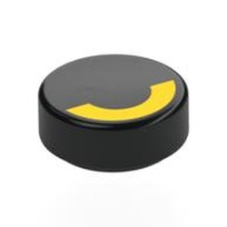 LEGO part 98138pr0248 Tile Round 1 x 1 with Yellow Semi-Circle (Closed Eye) print in Black