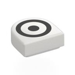 LEGO part 24246pr0026 Tile Round 1 x 1 Half Circle with Black Circle, Dot (Target) print in White