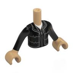 LEGO part 92456c06pr0016 Minidoll Torso Girl with Jacker, Dark Bluish Grey Trim, White Shirt Print, Black Arms, Warm Tan Hands in Warm Tan