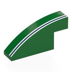 LEGO part 3573pr0002 Brick Curved 1 x 4 x 1 2/3 No Studs with White/Dark Blue/White Stripes print in Dark Green/ Green