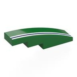 LEGO part 11153pr0010 Brick Curved 4 x 1 No Studs with White/Dark Blue/White Stripes print in Dark Green/ Green