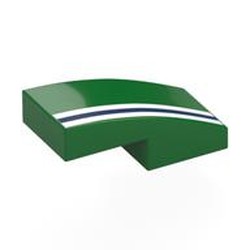 LEGO part 11477pr0058 Brick Curved 2 x 1 No Studs [1/2 Bow] with White/Dark Blue/White Stripes print in Dark Green/ Green